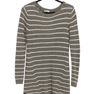 Merona Small Striped Women's Sweater in Gray and White High Low Hem Extra Long
